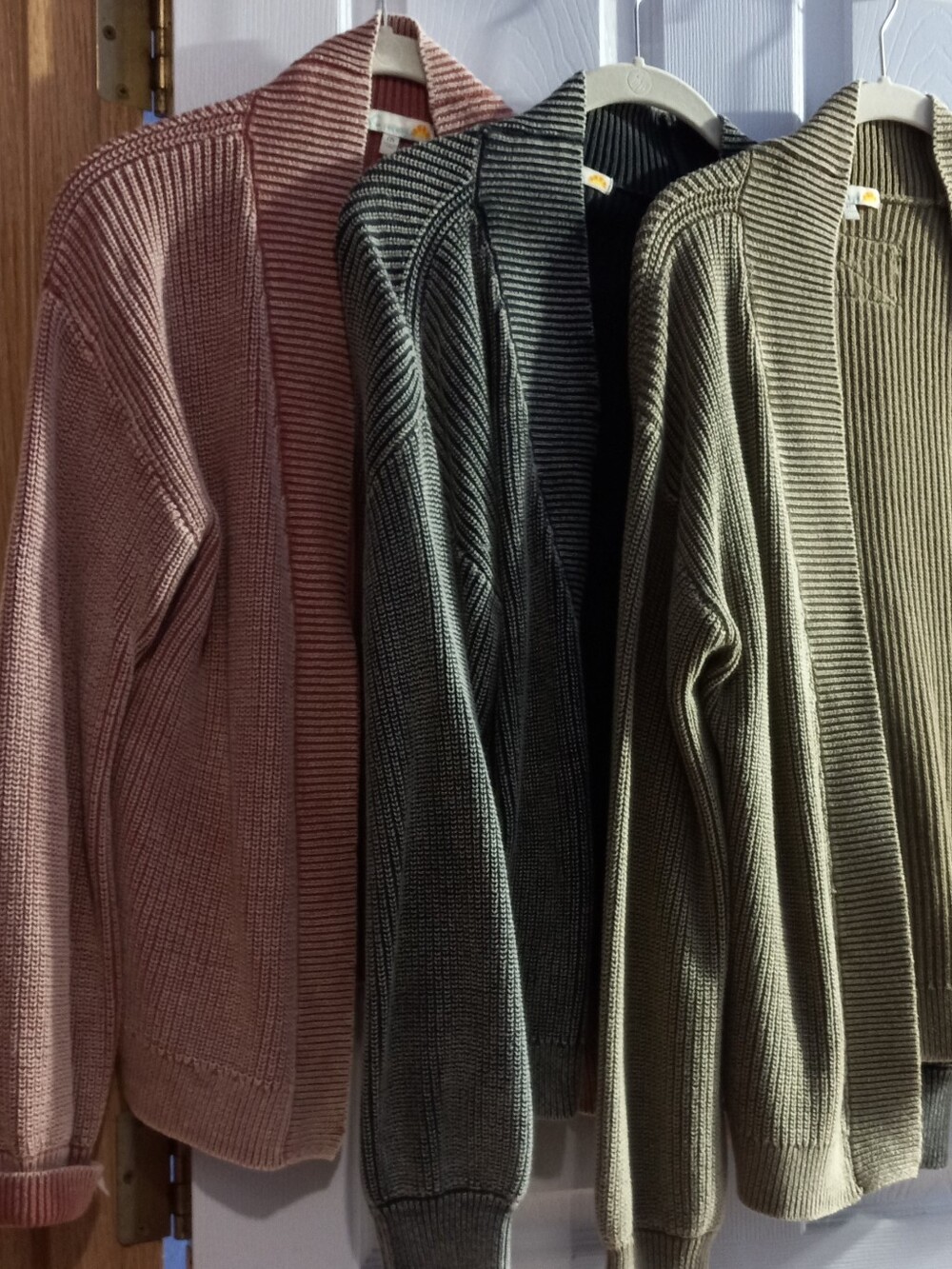 3 Ribbed Open-Front Knit Cardigans - Dusty Rose, Olive, Blk/gry
